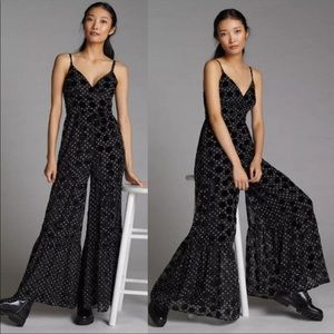 Anthropologie Hutch Flounced Velvet Wide-Leg Jumpsuit. NWOT